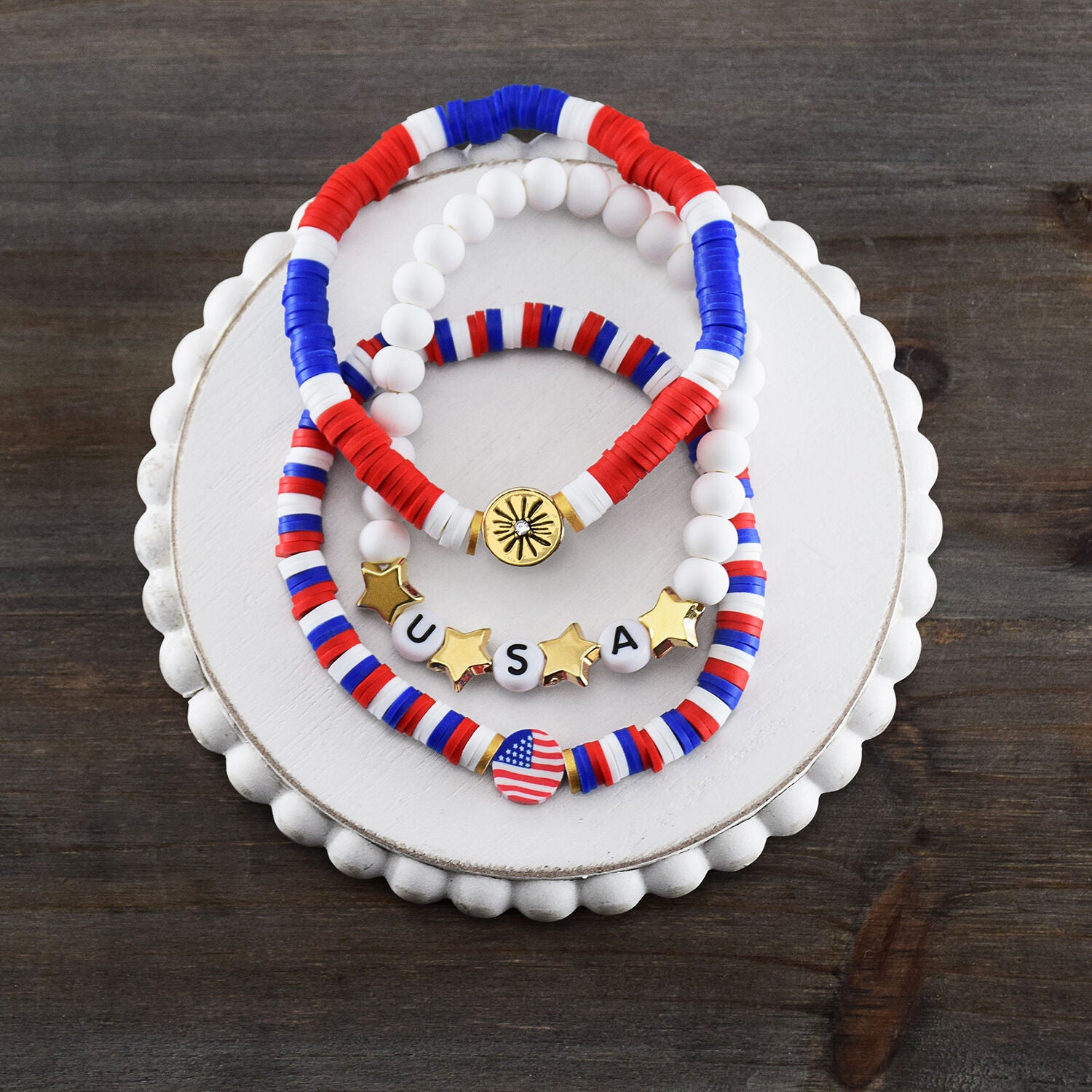 America 250 Anniversary Theme Celebration Heishi Multi-Bracelet Set