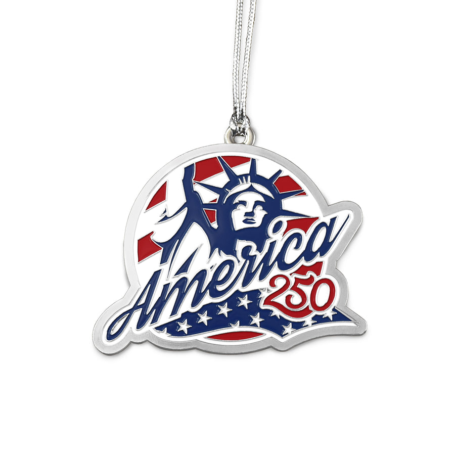 America 250 Anniversary Theme Celebration Silver Colored Enamel Ornament