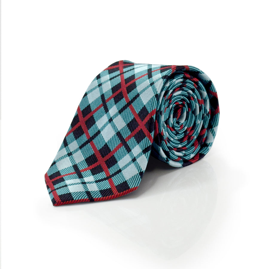 Red and Teal Plaid 100% Silk Men's Necktie
