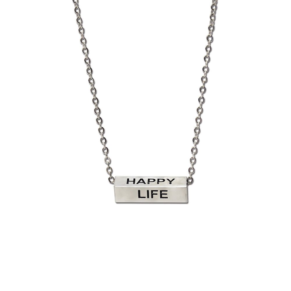 Happy Life Necklace - Silver Finish Bar Necklace