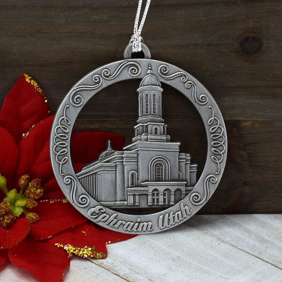 Ephraim Utah Temple Antique Silver Ornament
