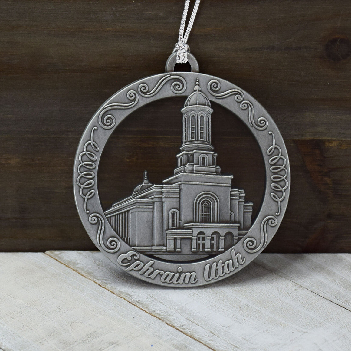 Ephraim Utah Temple Antique Silver Ornament