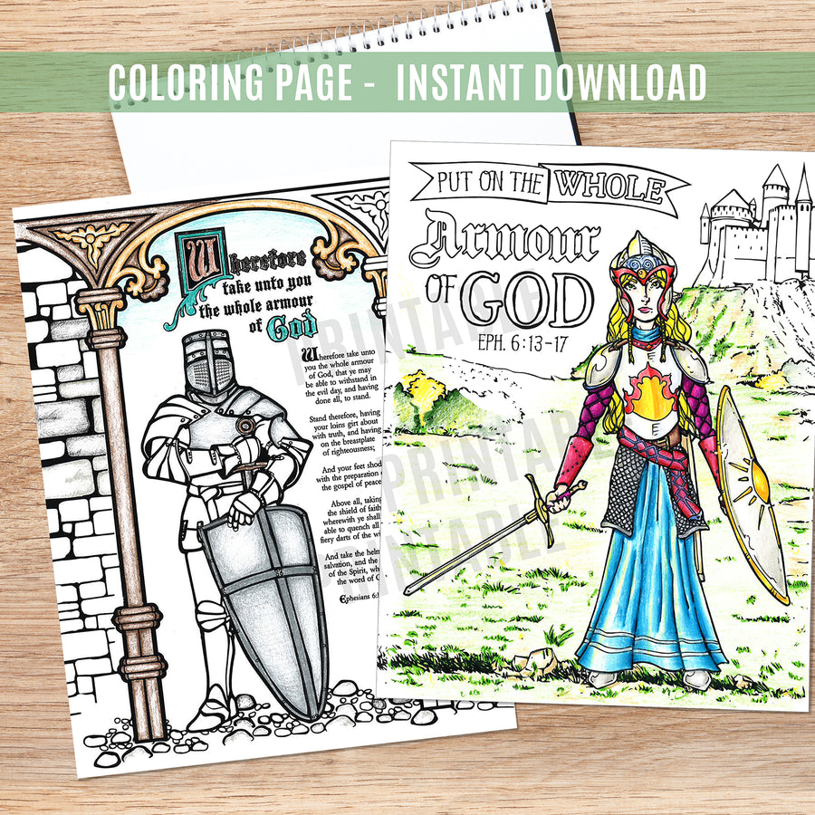 Armour of God Coloring Page Set - Instant Download