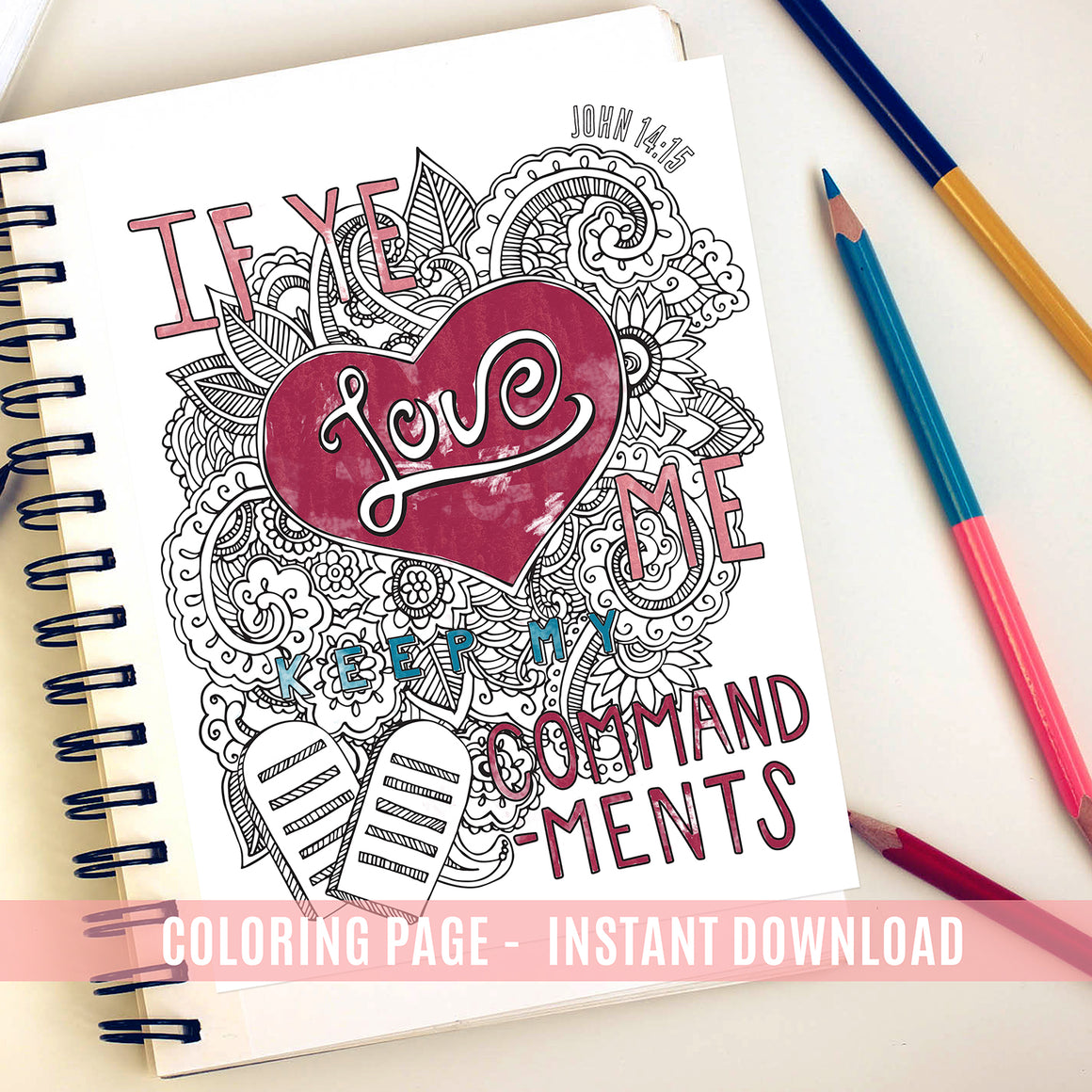 If Ye Love Me Keep My Commandments Coloring Page - Instant Download