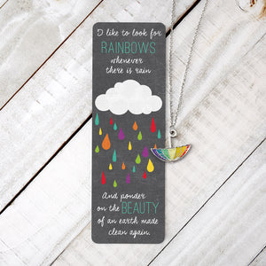 Baptism Rainbow Glitter Umbrella Necklace and Bookmark Set