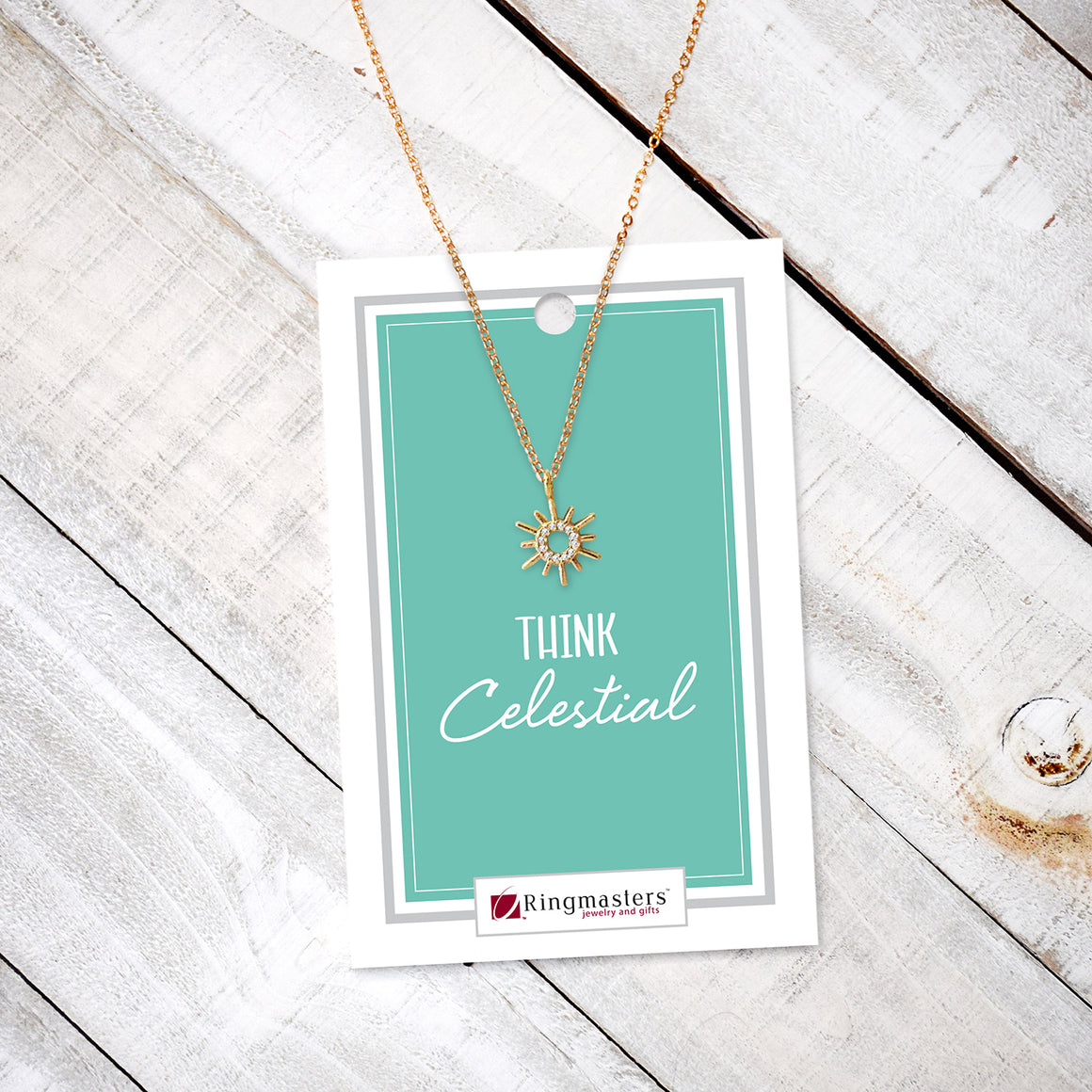Think Celestial - Dainty Gold Finish Sun Charm Necklace