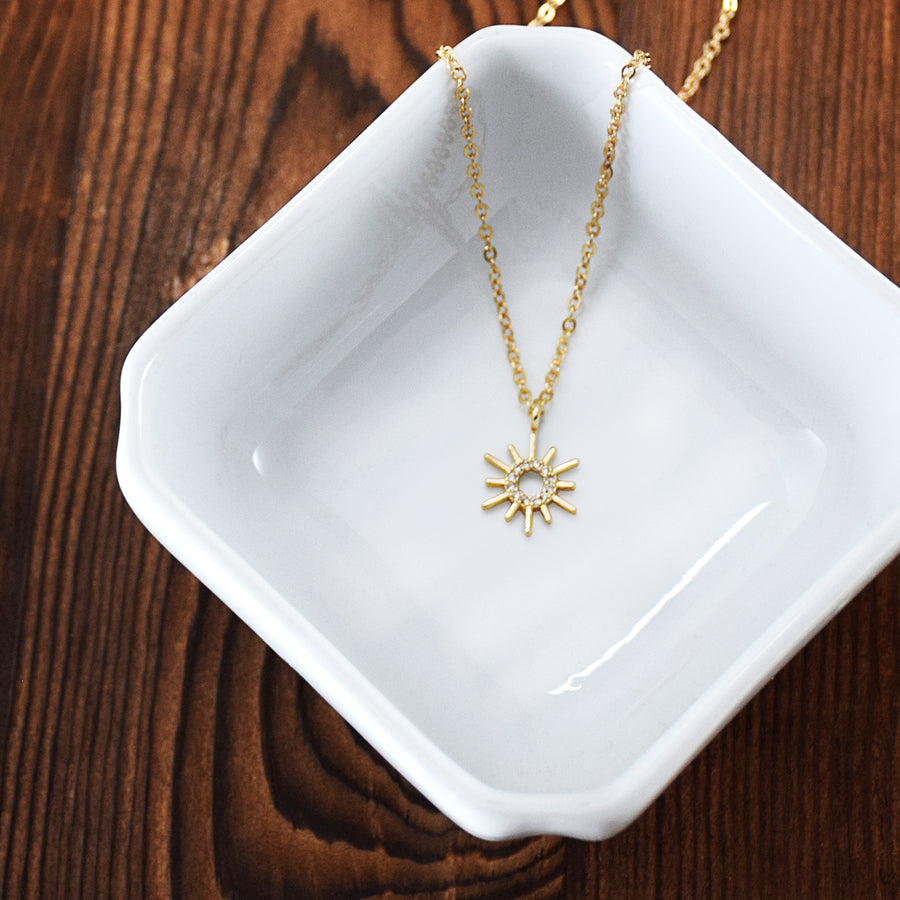 Think Celestial - Dainty Gold Finish Sun Charm Necklace