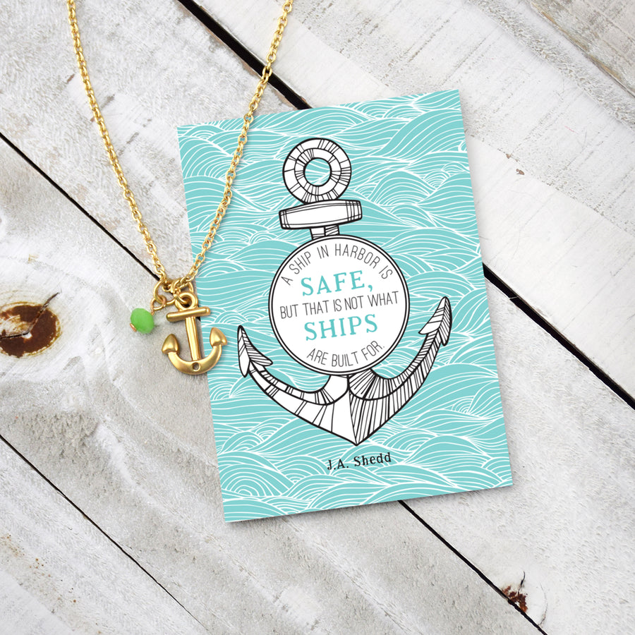 Safe in Harbor Anchor Necklace - Gold Finish