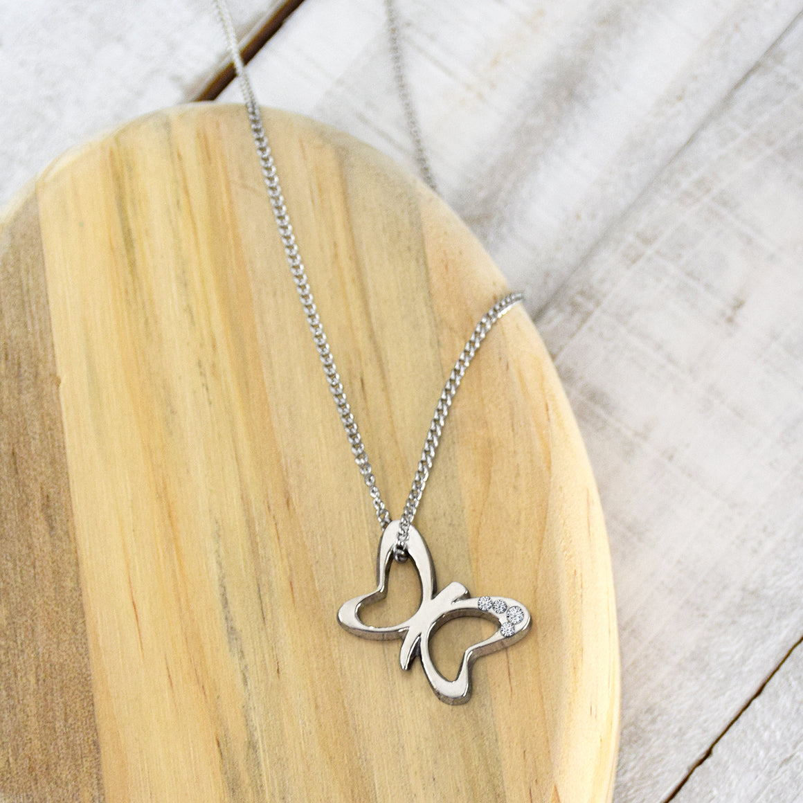 Dainty Butterfly Necklace - Silver finish with clear stones
