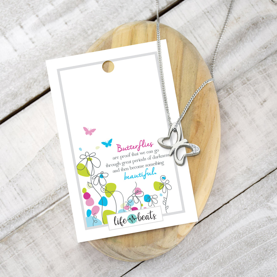 Dainty Butterfly Necklace - Silver finish with clear stones