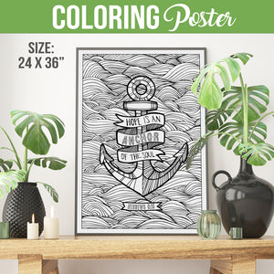 Hope Is An Anchor of The Soul 2 x 3ft - Coloring POSTER - Instant Download