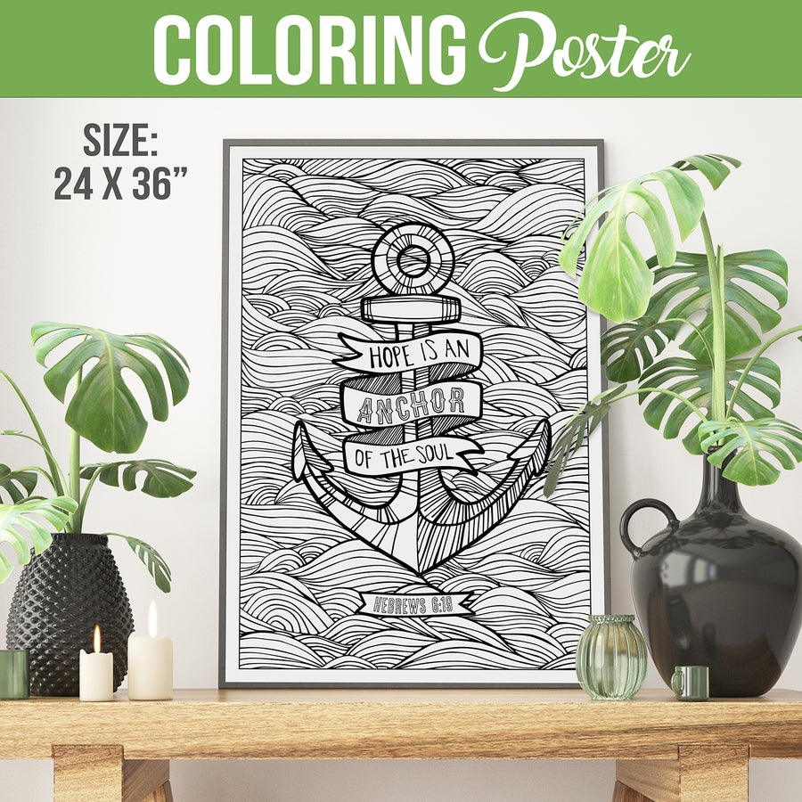 Hope Is An Anchor of The Soul 2 x 3ft - Coloring POSTER - Instant Download