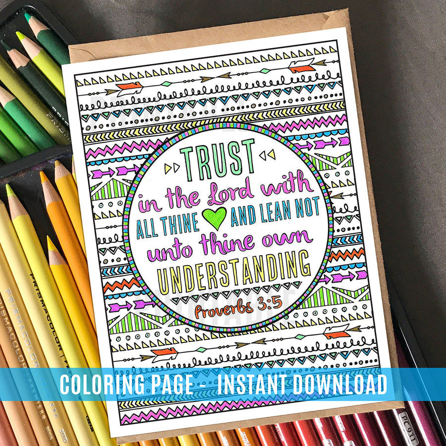Trust in the Lord Coloring Page - Instant Download