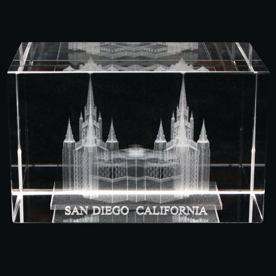 San Diego California Temple Laser Engraved Crystal Cube
