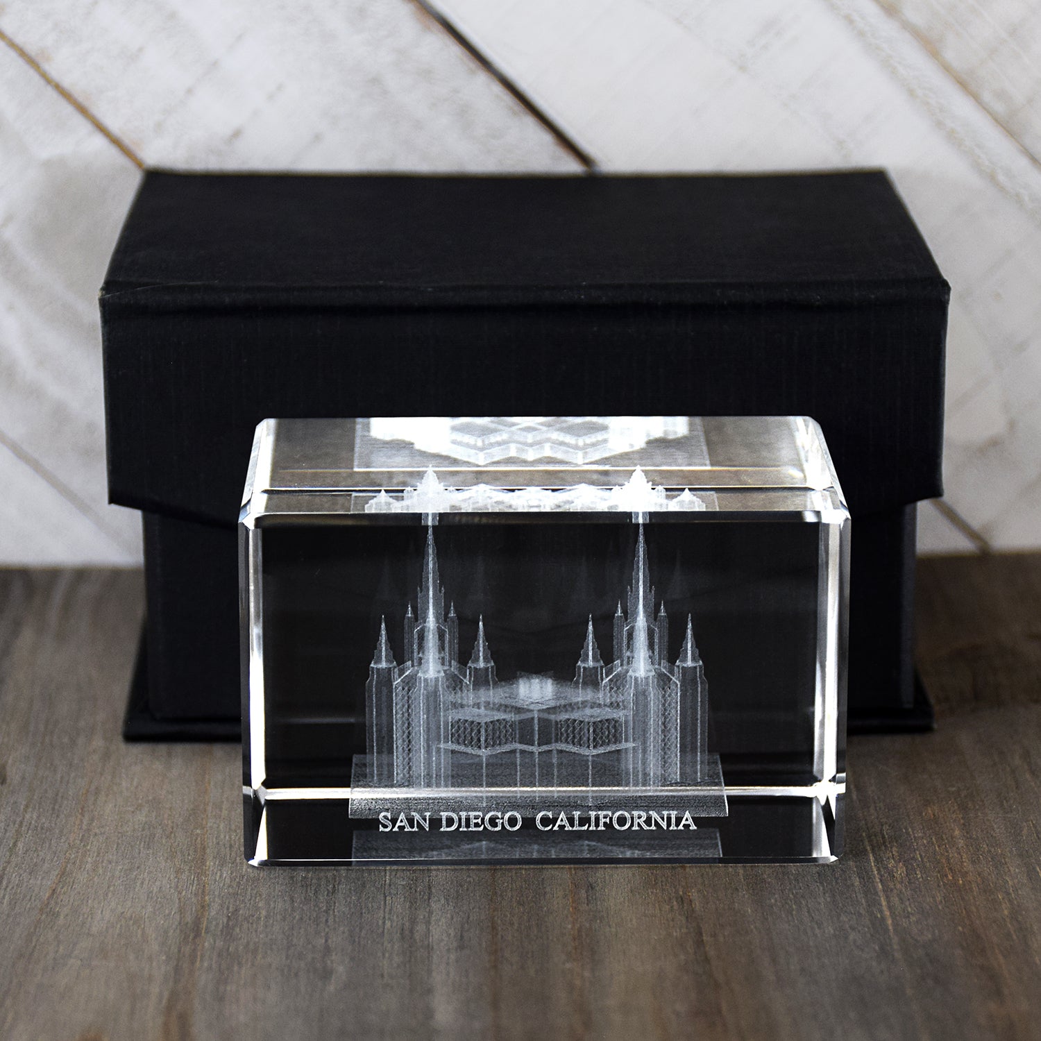 San Diego California Temple Laser Engraved Crystal Cube