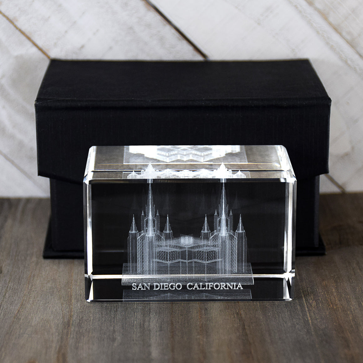 San Diego California Temple Laser Engraved Crystal Cube