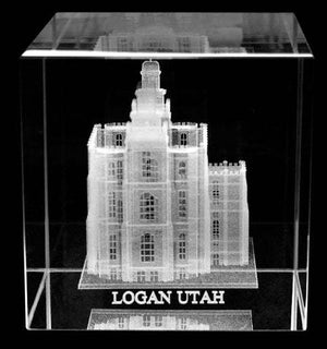 Atlanta Temple Laser Engraved Crystal Cube