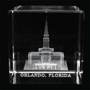 Atlanta Temple Laser Engraved Crystal Cube
