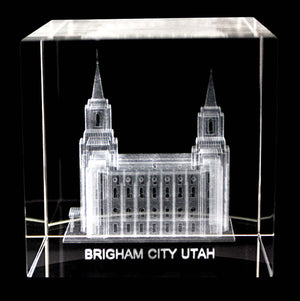 Atlanta Temple Laser Engraved Crystal Cube