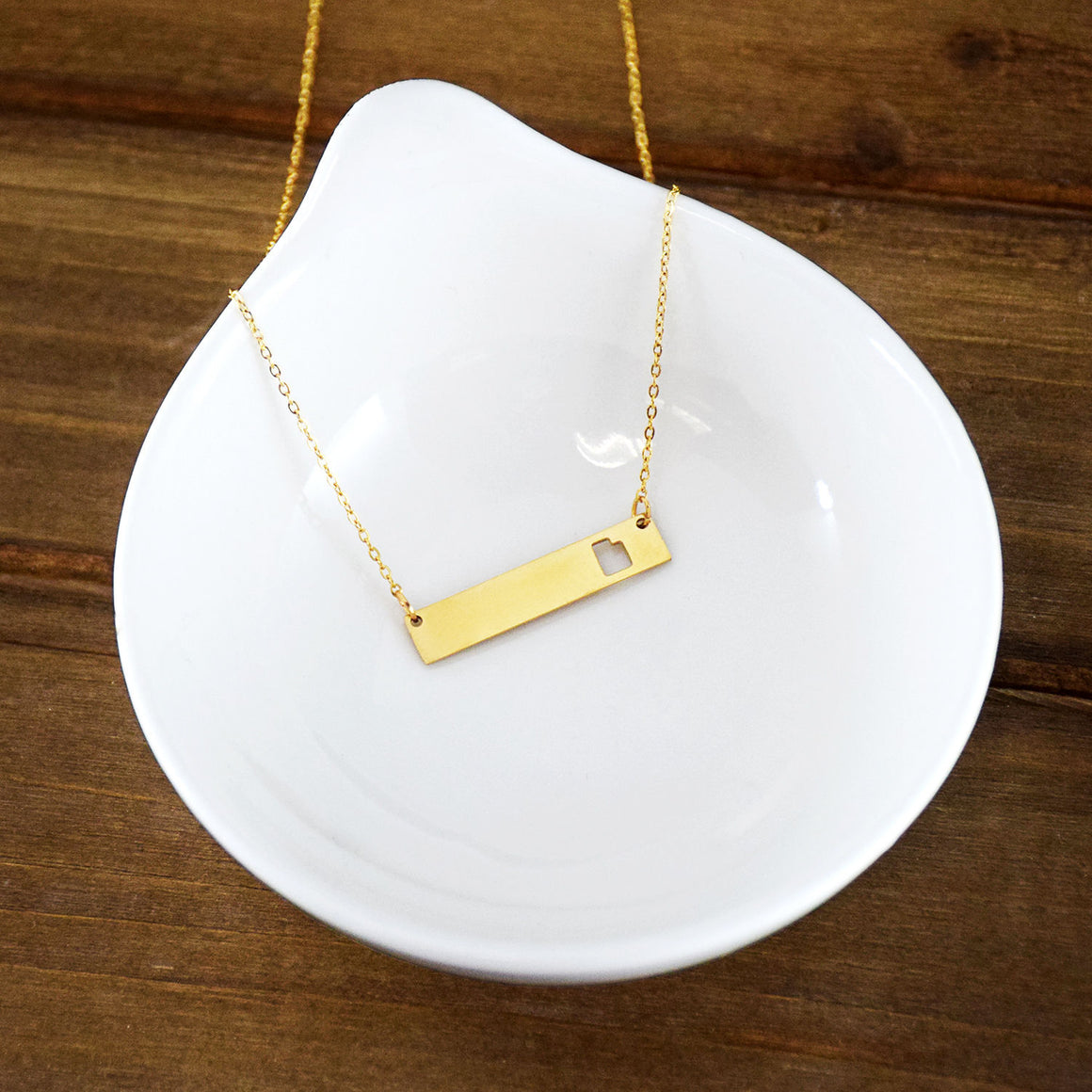Utah Cutout Gold Bar Necklace by Lifebeats