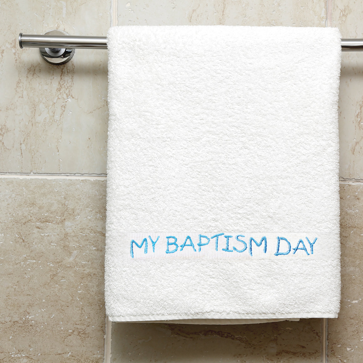 Blue Embroidered My Baptism Day Towel