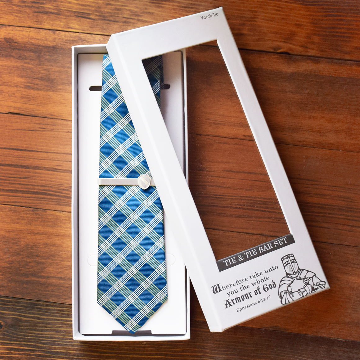 Baptism - Armour of God Youth Tie and Shield Tie Bar Set