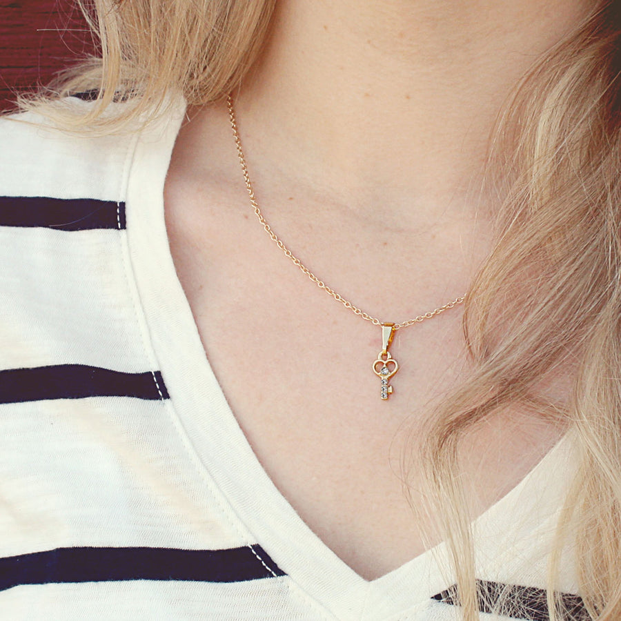 Life is a Journey - Dainty Key Necklace - Gold Finish Charm Necklace