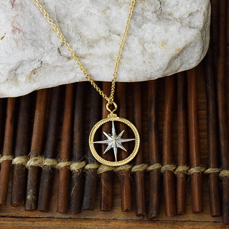 Inner Compass Necklace - Follow your dreams - Two-tone gold and silver finish
