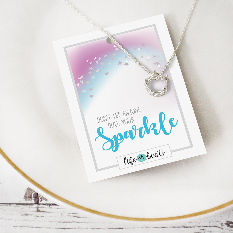 Sparkle 3D Crown Necklace - Silver Finish