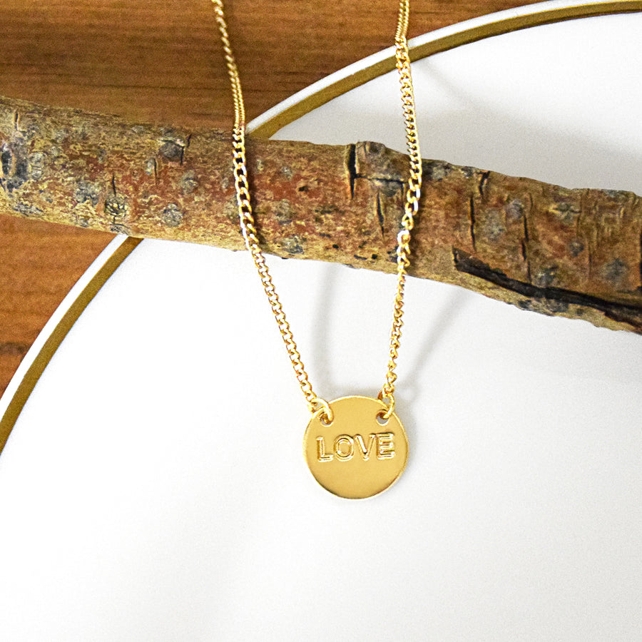 Love Disk Necklace - Gold Finish