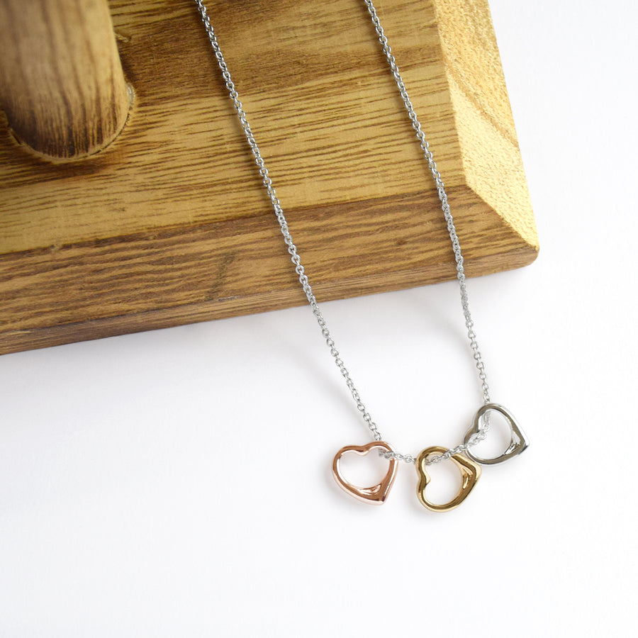 Love More Necklace - Silver, Gold, Rose Gold Heart Charms