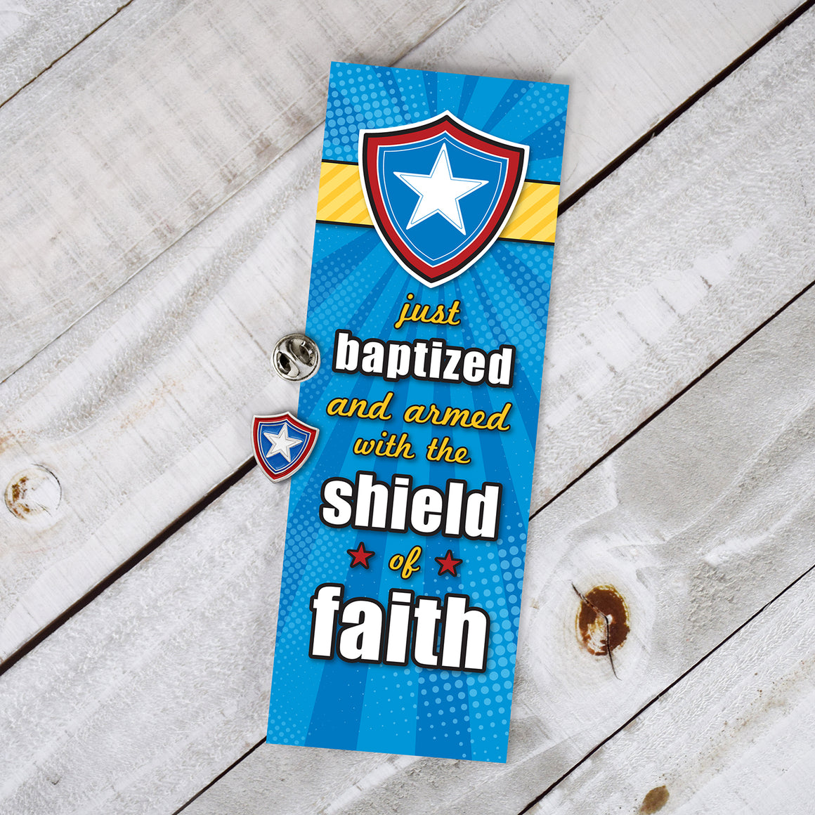 Baptism Shield of Faith Bookmark and Pin Set